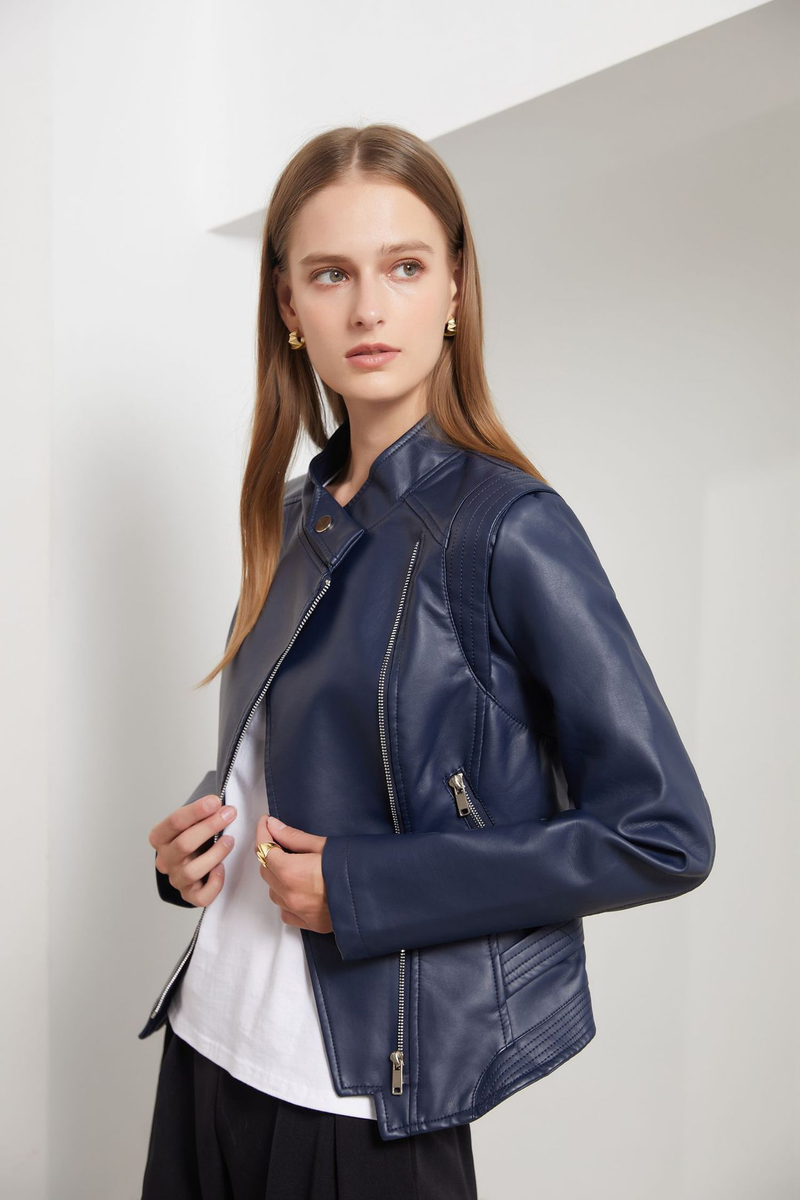 2024 New PU Lapel Slim Fit Leather Spring Autumn Thin Long Sleeve Coat Short Women's Jacket_voghion.com