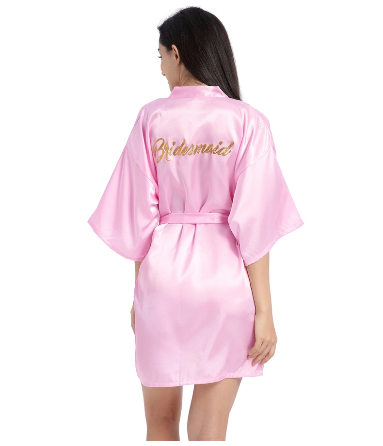 Dámské pyžamové oblečení se zlatým razítkem pro družičky, svatební šaty pro přítelkyně, tenký hedvábný krátký kardigan, župan, družička, ranní župan_voghion.com