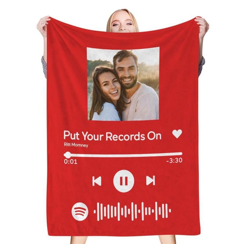 Spotify Code Muziekcode DIY Foto Flanellen Deken Koppel Vakantie Cadeau Deken_voghion.com