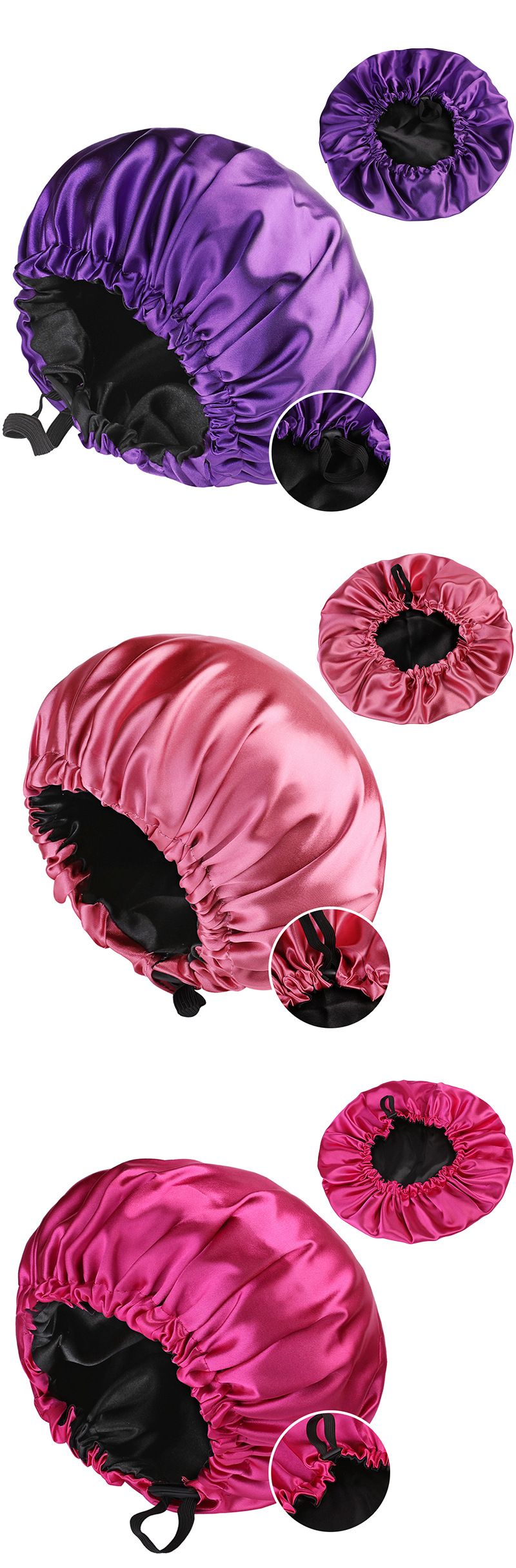 2024 New Double Sided Satin Sleeping Cap Women's Fashion Elastic Hair Care Cap Button Shower Cap Factory Direct Sales_voghion.com