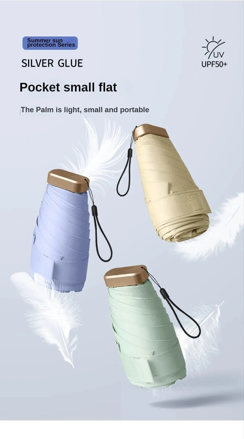 70% Off Mini Small Rain Vinyl Folding Umbrella UV Ultraviolet Protection Sun Shade Pocket Parasol_voghion.com