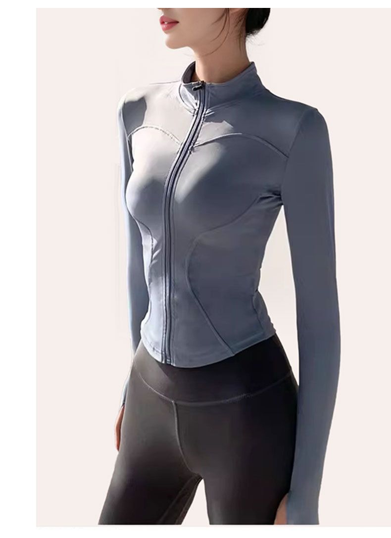 Damenbekleidung Damen-Yoga-Oberteil mit Reißverschluss und langen Ärmeln – Slim Fit-Workout-Shirt mit hohem Halsausschnitt zum Laufen und fürs Fitnessstudio – feuchtigkeitsableitendes Stretchgewebe_voghion.com