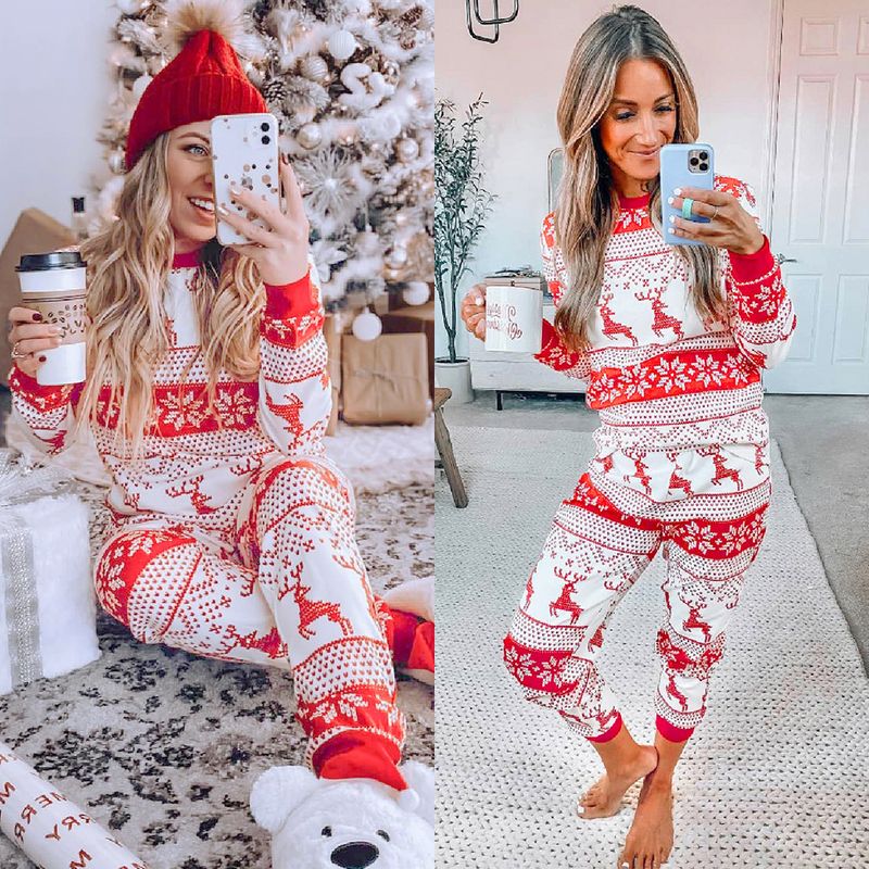 Conjunto de pijamas natalinos vermelho e branco para a família – Roupas de dormir festivas combinando para adultos e crianças._voghion.com