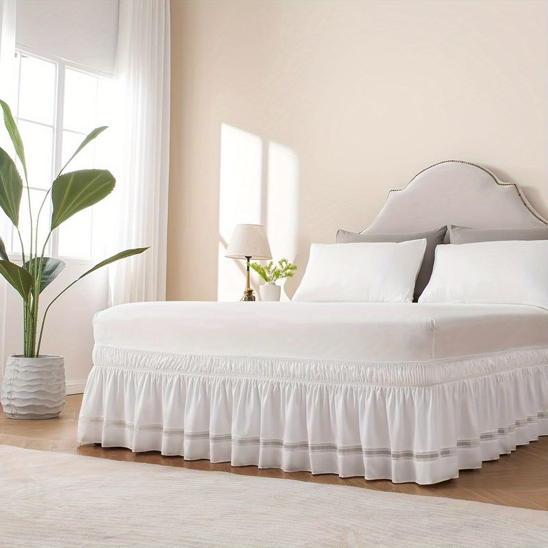Gonna da letto in pizzo a traliccio - Volant antipolvere elastico con design staccabile (misura matrimoniale/king size, in poliestere lavabile, facile da installare)_voghion.com