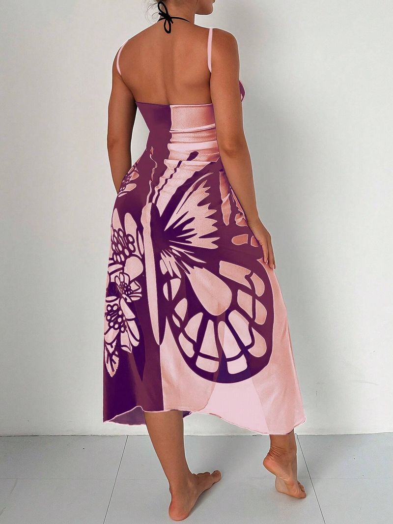 Strandkleid für Damen und Erwachsene, sandfrei, schnelltrocknend, mit Schal und Schmetterlingsdruck_voghion.com