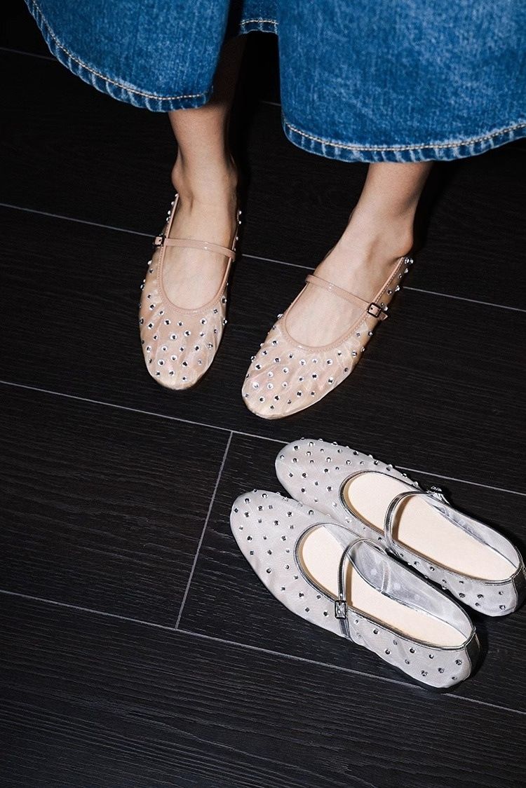 Mesh Ballet Flats With Rhinestone Accents (Breathable, Mary Jane Style, Lightweight & Comfortable For Women)_voghion.com