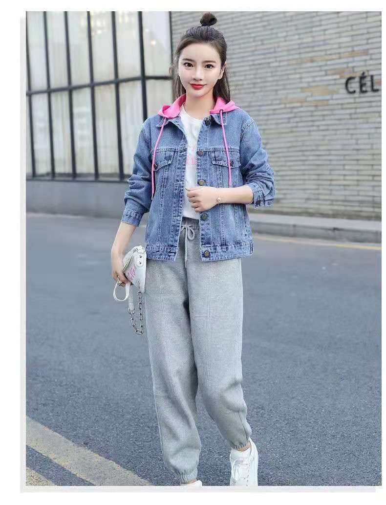 Giacca in denim con cappuccio da donna – Giacca corta slim fit ricamata per primavera e autunno (S-3XL, bianco e indaco)_voghion.com