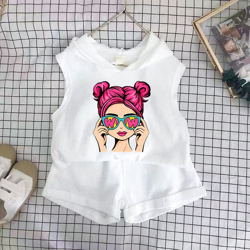 Children's Clothing 2025 New Girls Shorts Suit Hooded Two Piece Korean Style Fashion Cartoon Vest Trend_voghion.com