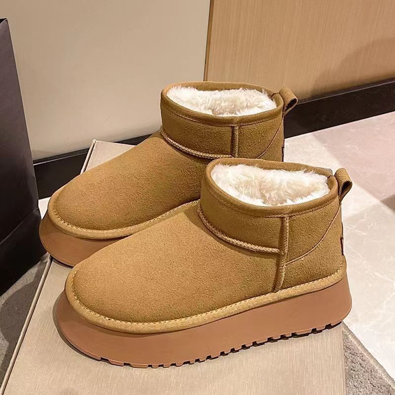 Thick Soled Anti Ski Snow Boots For Women New Warm Bread Shoes One Step Slip On Plus Velvet And Thick Cotton Shoes_voghion.com