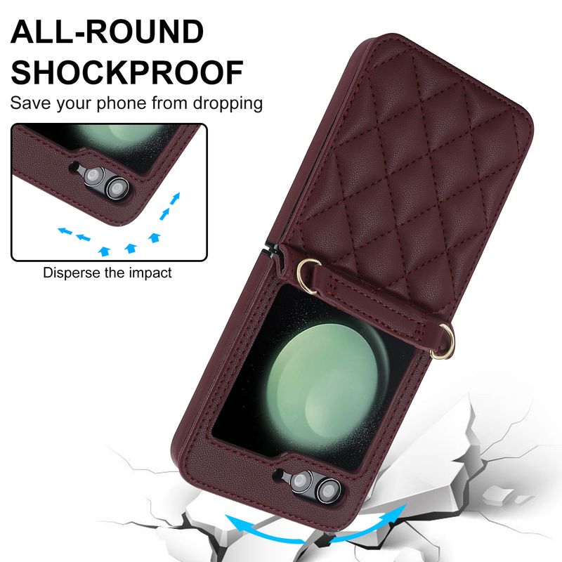 Nuova custodia per cellulare Z Flip6 per donna Custodia protettiva a tracolla Samsung Flip4 Custodia in pelle per cellulare a quadri_voghion.com