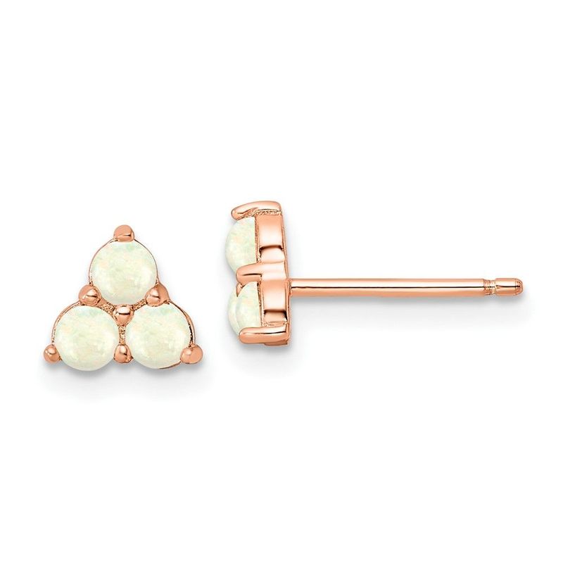 Sterling Silver Rose-tone Polished Triple Created Opal Cluster Post Earring_voghion.com