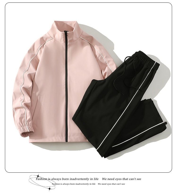 Ensemble de vêtements de sport décontractés pour hommes, veste et pantalon légers et imperméables, tenue deux pièces pour adolescents et couples (noir, blanc, rose, violet) - M-4XL_voghion.com