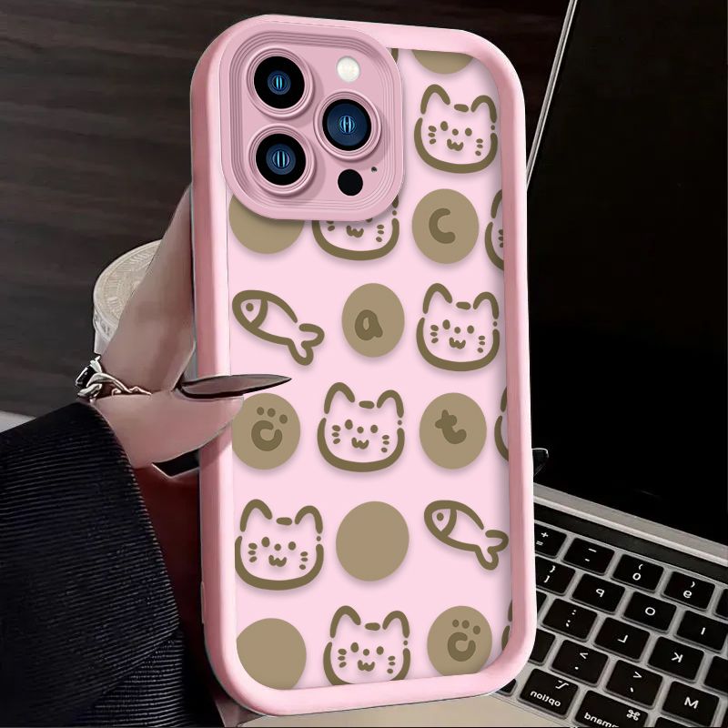 Custodia per telefono con motivo a pesce gatto e linea carina per iPhone 16 15 14 13 12 11 Pro Max X XS X S Max XR SE 2020 7 8 Plus Cover posteriore morbida in PC per iPhone 16_voghion.com