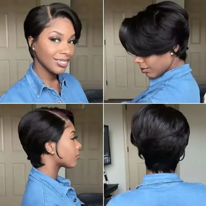 Parrucca Pixie Cut Parrucche Trasparenti in Pizzo per Capelli Umani per Donne Parrucca Corta Liscia Parrucca in Pizzo Prepizzicata Brasiliana Capelli Umani_voghion.com