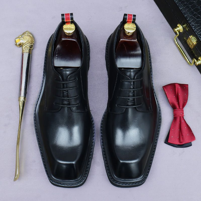Neues formelles Leder mit dicker Sohle für Männer, Schuhe, die die Körpergröße erhöhen, echtes Rindsleder, Derby-Schnürschuhe mit quadratischer Zehenpartie für Herren_voghion.com