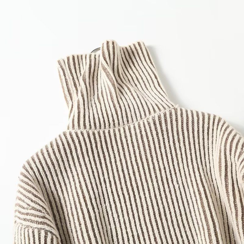 2024 Winter Neue Damen Lazy Style Farbkontrastlinie Stehkragen Kurze Edition Strickhemd w031 9587_voghion.com