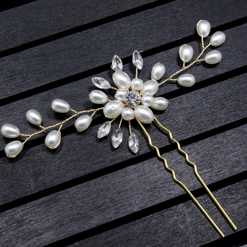 Ebay cross-border supply Korean bridal handmade pearl crystal hairpin pin U-shaped clip wedding headwear_voghion.com
