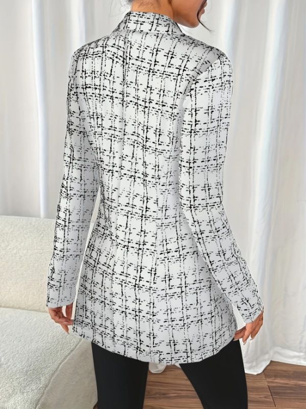 "Double-Breasted Power Blazer – Tailored Polyester-Spandex Suit Jacket For Women (S-XXL, Black/White)_voghion.com