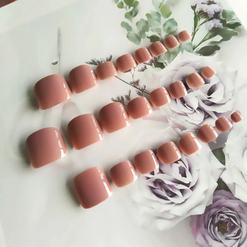 False Nails Nude Pink Full Cover Short Flat Shape Toe Nail False Nails Solid Color DIY Foot Tip Nails Art Salon Nail Art_voghion.com