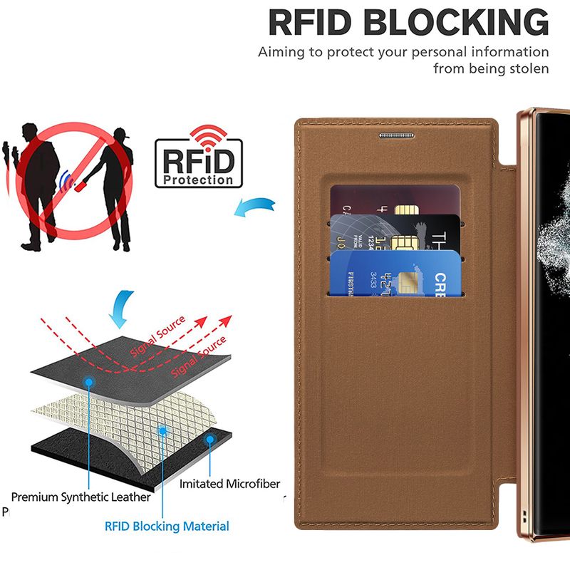 Shell Magnetic for Leather Samsung Galaxy S23FE S24 S22 Ultra Plus Wireless Charge Card Holder Shockproof Hard Cover_voghion.com