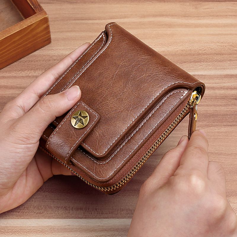 Men's Short Wallet Fashion Retro Multi-functional Wallet Zipper Buckle Three Fold Card Bag Wholesale_voghion.com