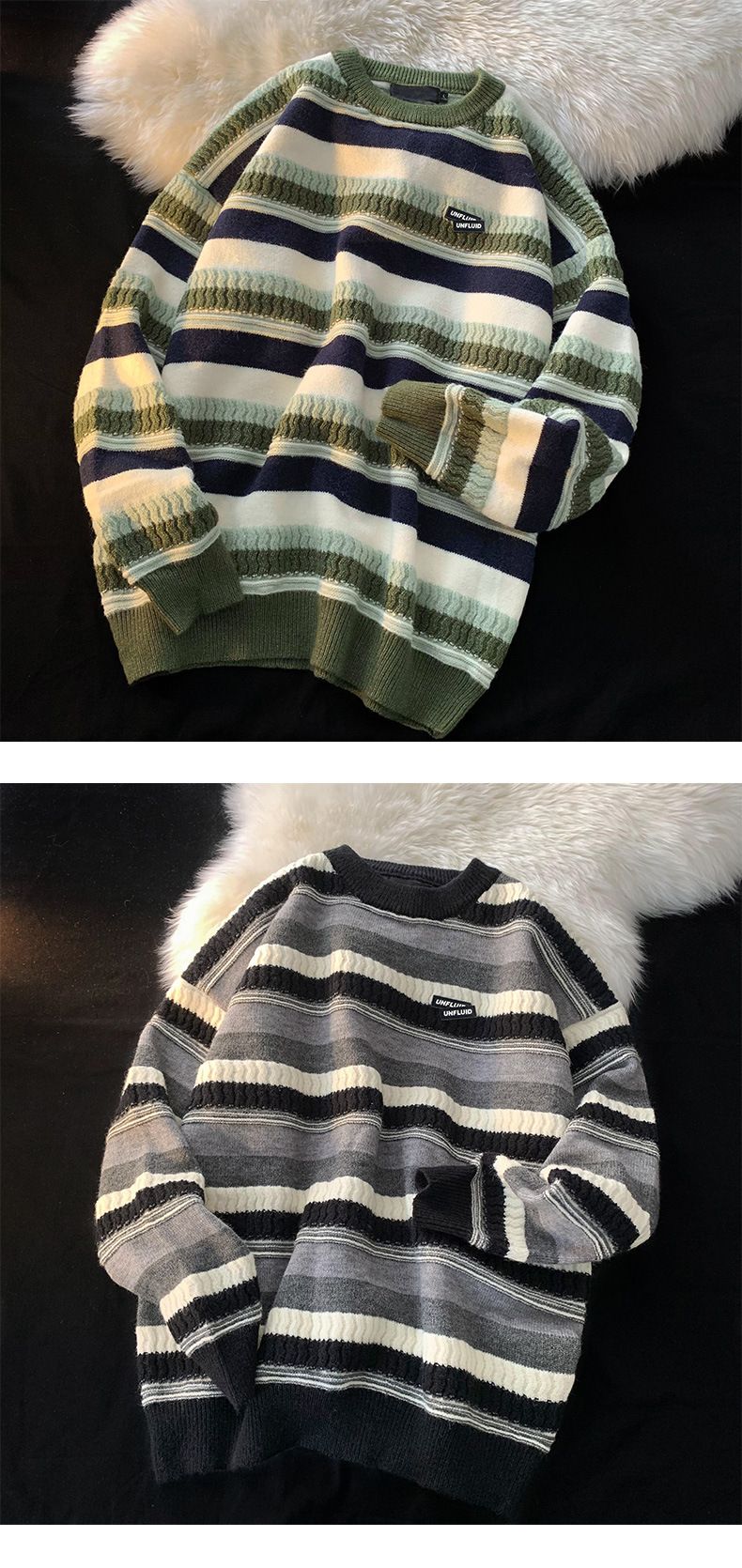 Gestreifter Herren-Strickpullover – Oversized-Pullover im Hip-Hop-Stil mit Color-Blocking-Design, weiches und atmungsaktives Material für lässige Winterkleidung_voghion.com