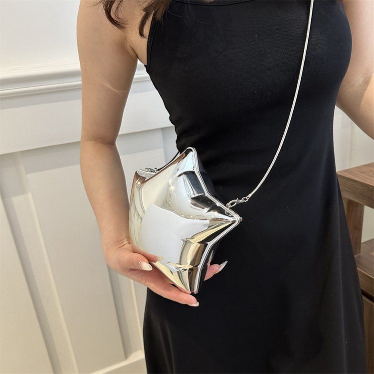 Acrylic shiny five pointed star box, mini change key, lipstick, party hand, crossbody_voghion.com