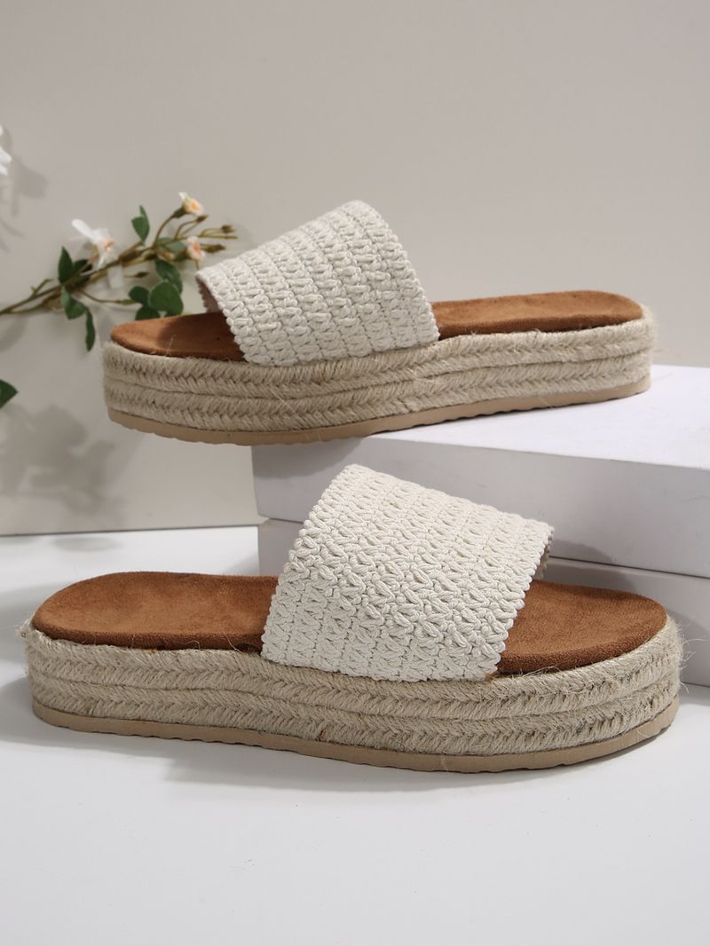 Women’s Shoes Summer Casual Rope Bottom Platform Flip Flops For Women Weaving Large Size Thick Soled Sandals_voghion.com