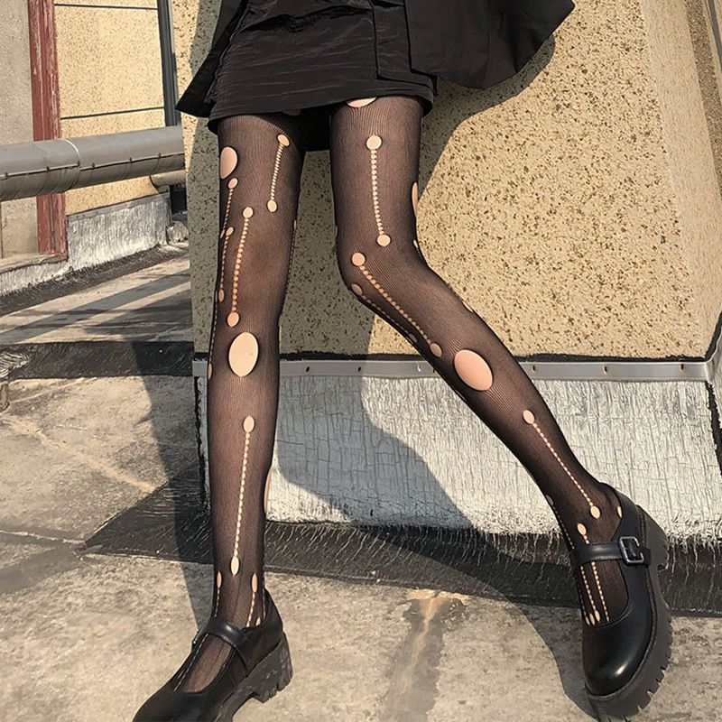 2025d New Ins Trend Thin Sexy Fashion Pantyhose JK Lace Mesh Hot Girl Black Silk Fishnet Pants_voghion.com