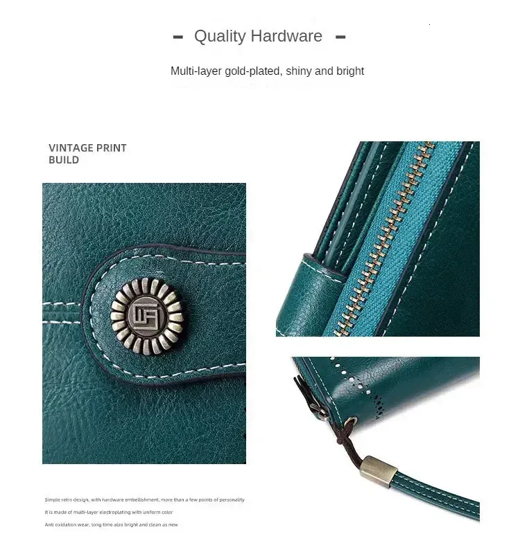 Lange Geldbörse, angesagte Geldbörsen für Damen, geräumige Lederclutch mit RFID-Diebstahlschutz und Kartenhalter_voghion.com