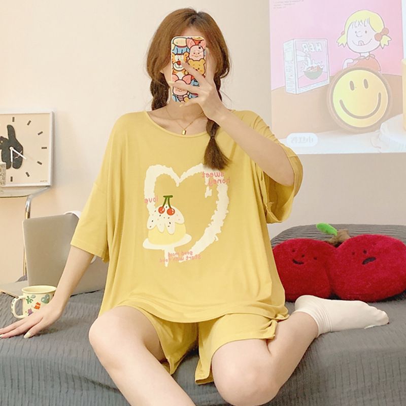 Modal Ice Nachtwäsche Damen 2024 Sommer Süße Cartoon Plus Größe 230 Jin Fat MM Home Kleidung Zwei Teile_voghion.com