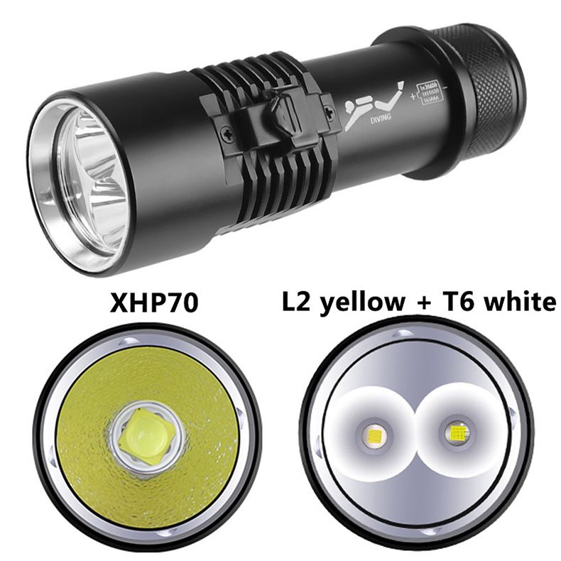 Duikzaklamp XHP70 Duikzaklamp van aluminiumlegering met sterk licht, geel en wit licht, dubbele lichtbron_voghion.com