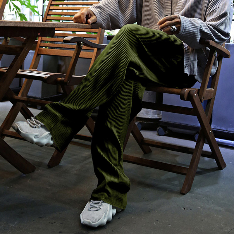 Pantaloni larghi a vita alta, dritti, drappeggiati, a righe, casual, da uomo, primavera e autunno 2024_voghion.com
