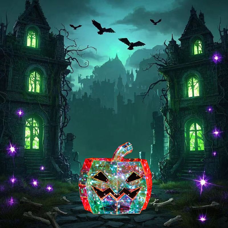 Iridescent Glowing Square Pumpkin Ornament LED Colorful Light Halloween Ghost Festival Easter Creative Gift_voghion.com