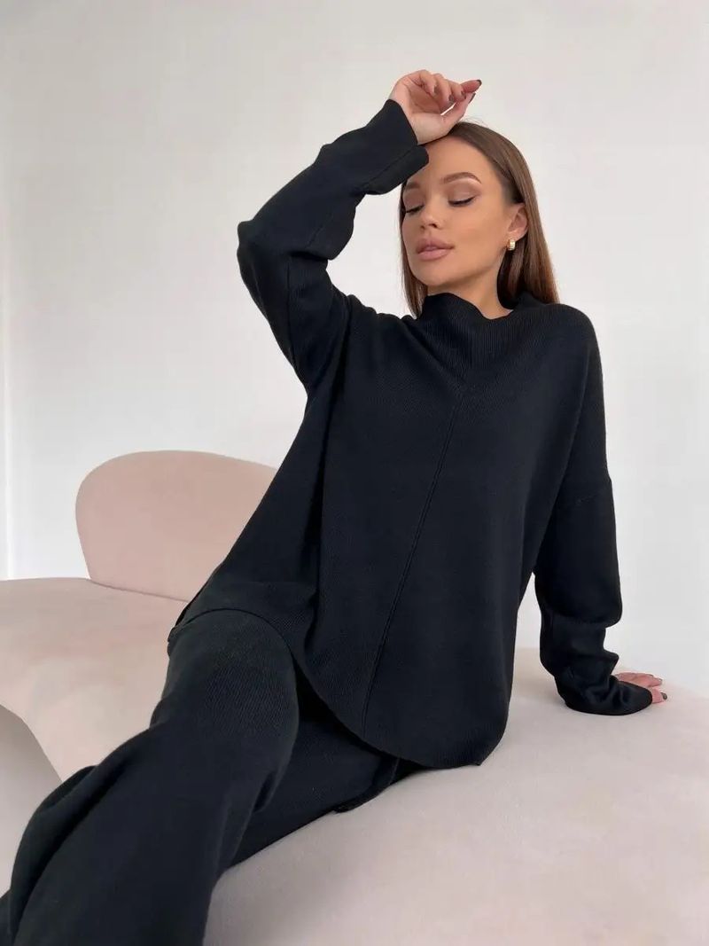 Maglione lungo e largo casual con maniche russe per autunno e inverno, per donna, con spacco_voghion.com