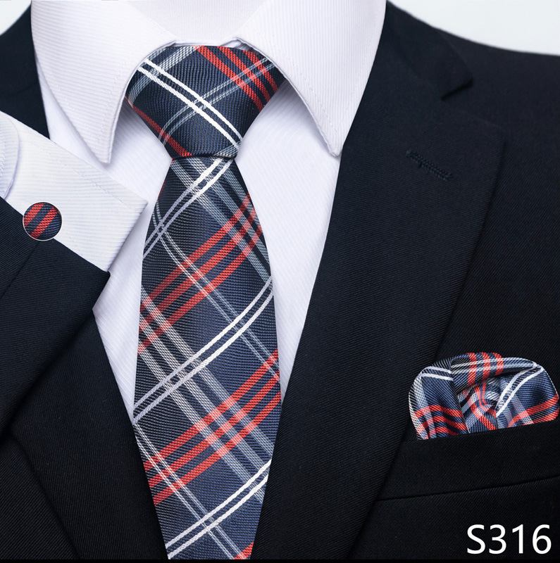 Men's Tie Cufflinks Pocket Towel Solid Color Flower Striped Tie Wholesale_voghion.com