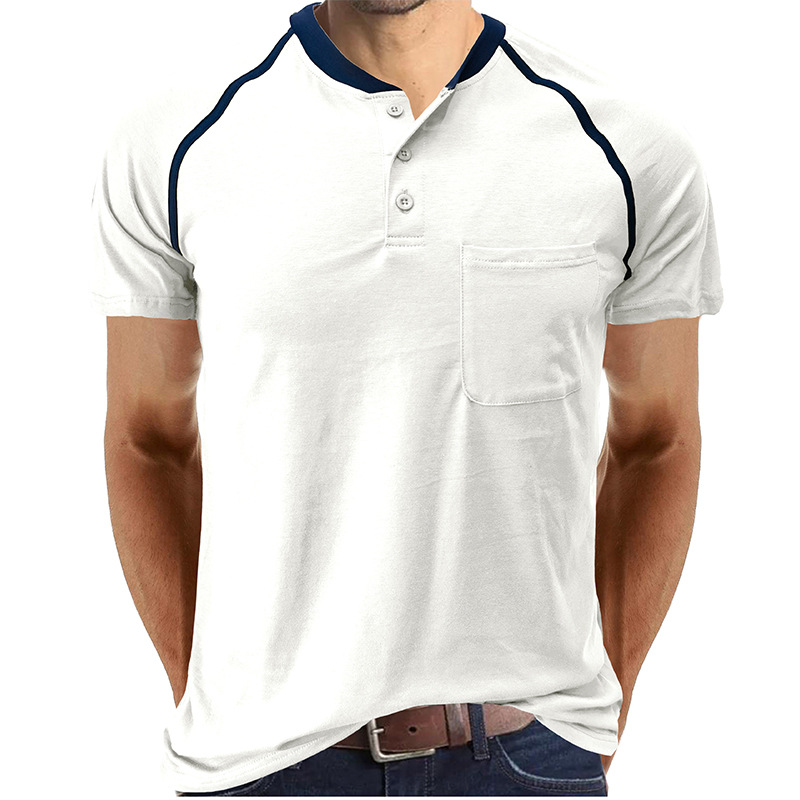 2023 Sommer Henry Shirt Farbblock Kurzarm Herren T-Shirt_voghion.com