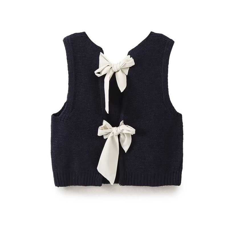 Ropa de mujer Otoño 2024 nueva moda callejera chaleco, suéter de pajarita, chaleco_voghion.com