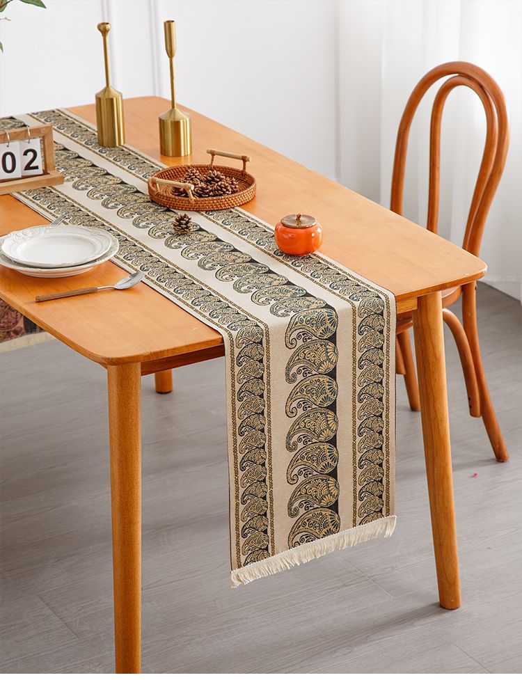 Camino de mesa de rayas de lujo: tela jacquard de primera calidad, decoración de comedor a prueba de polvo para mesas de 1,82 m a 2,44 m, elegante funda para mesa de centro y aparador._voghion.com