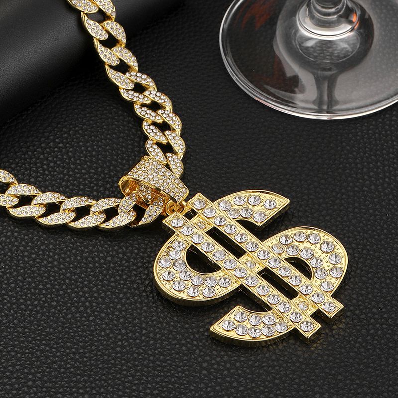 Full Crown Cross Pendant Necklace, Environmentally Friendly Alloy Inlaid With Diamonds, Diamond Shaped Cuban Chain_voghion.com