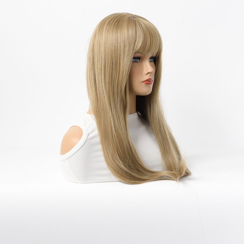 perruque cosplay frange cheveux longs raides dorés filet rose perruque en fibre chimique coiffe_voghion.com