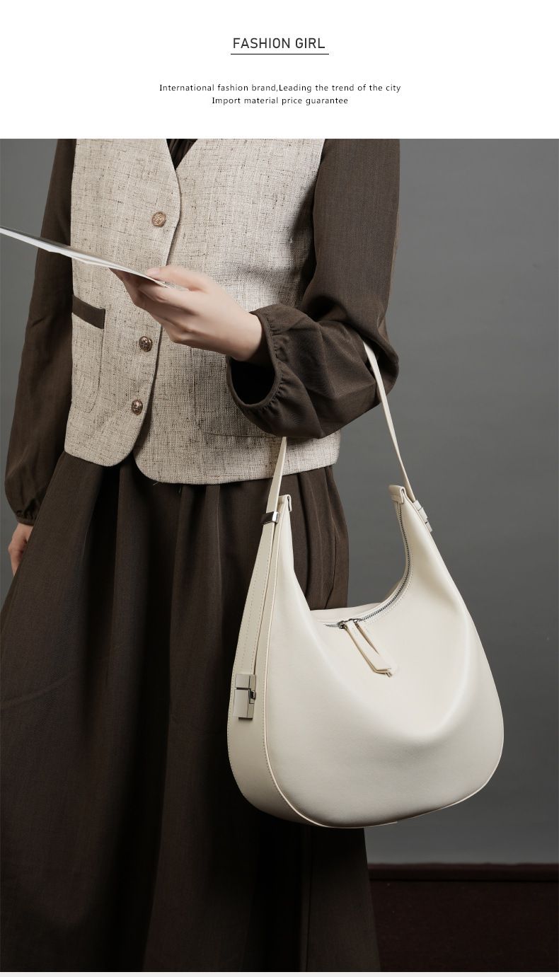 Borsa a tracolla da donna in vera pelle di vacchetta, modello a mezzaluna, con design primaverile ed estivo._voghion.com
