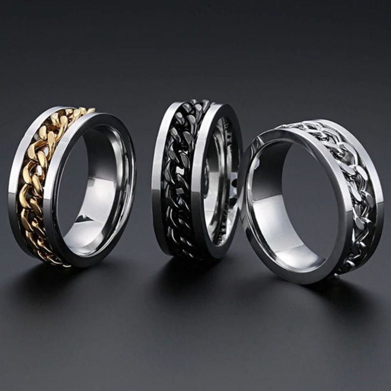 2025 Nuovi arrivi Spin Rotating Anxiet Fidget Anelli in titanio per catena in acciaio inossidabile colorata Anello da uomo Punk Rock Hippie_voghion.com