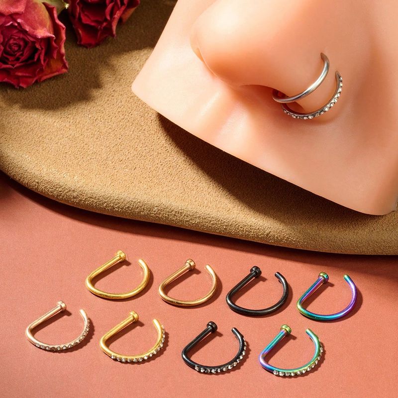 18G 2-5pc D-Shaped Fake Nose Ring Hoops Set, Faux Nose Rings Nose Hoops, Stainless Steel Small Body Cartilage Piercing Jewelry_voghion.com