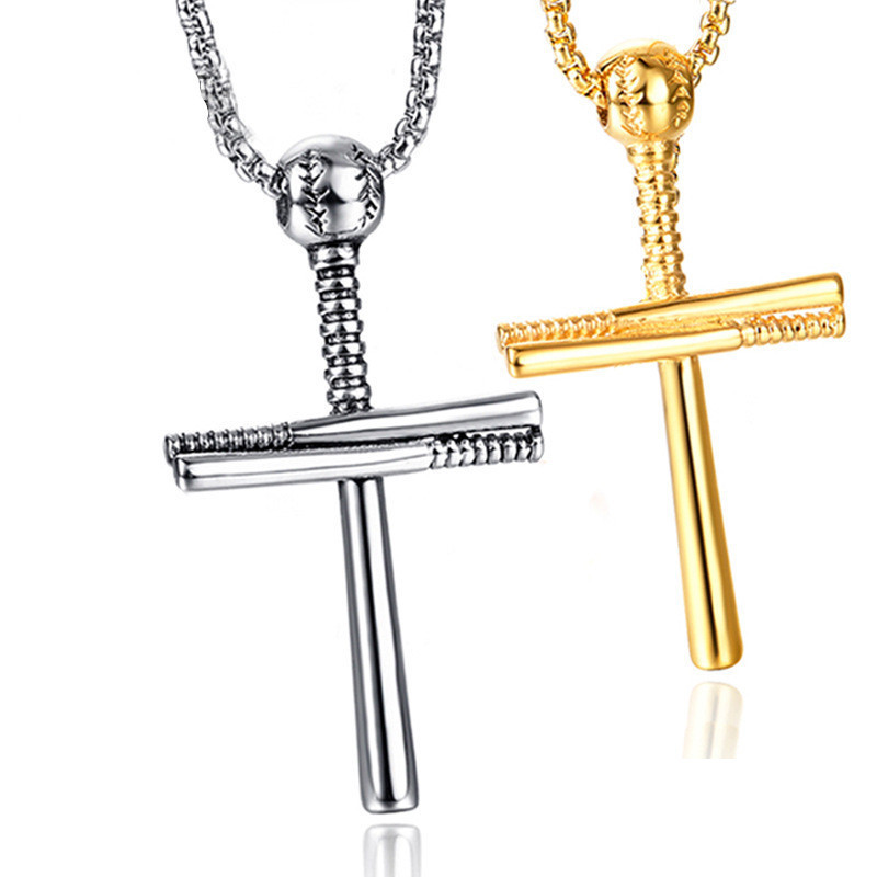 Metal Gold-Plated Sports Baseball Bat Religious Cross Pendant Necklace For Men and Women's Necklaces Sliding Metal Necklace_voghion.com