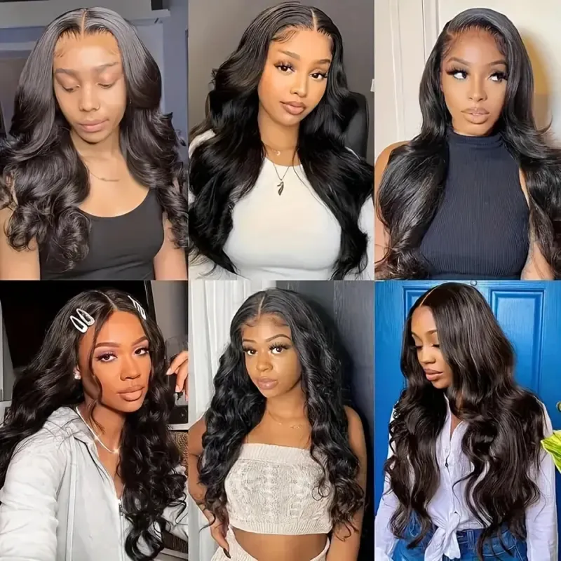 V Part Body Wave Wigs Clip In 180% Density Brazilian Remy Human Hair Natural Black Color_voghion.com