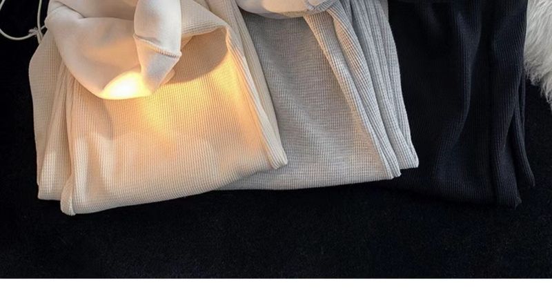 Jogginghose mit Waffelstrick für Herren – lässige Jogginghose mit geradem Bein für Teenager, weiches und atmungsaktives Polyester, elastischer Bund, einfarbig_voghion.com