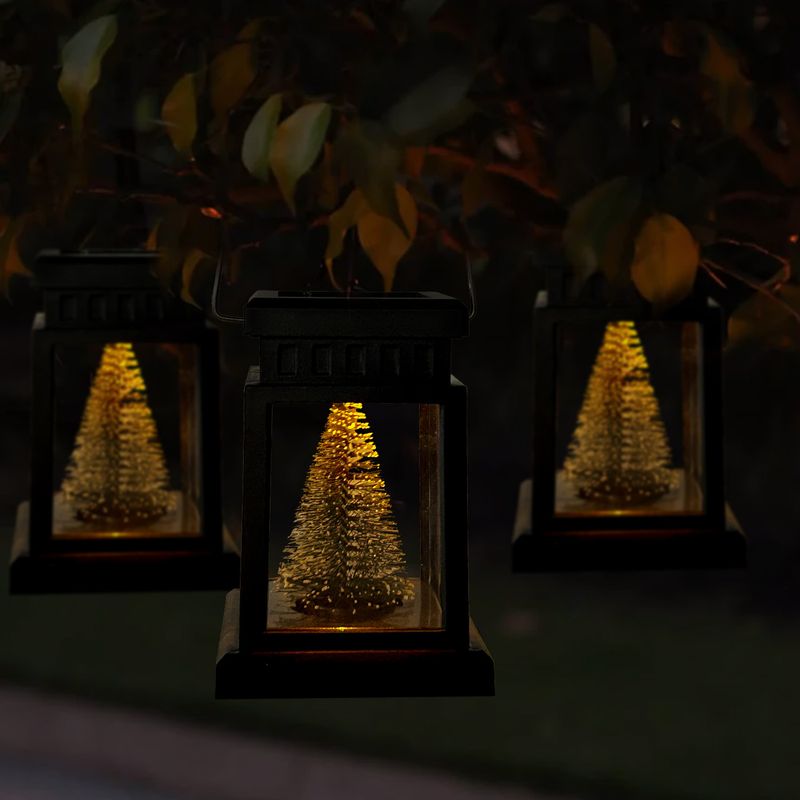 Solar LED Christmas Tree Lanterns – Waterproof Outdoor Hanging Lights For Garden, Patio & Festive Decor (6-Hour Runtime, Warm Yellow Flashing)_voghion.com