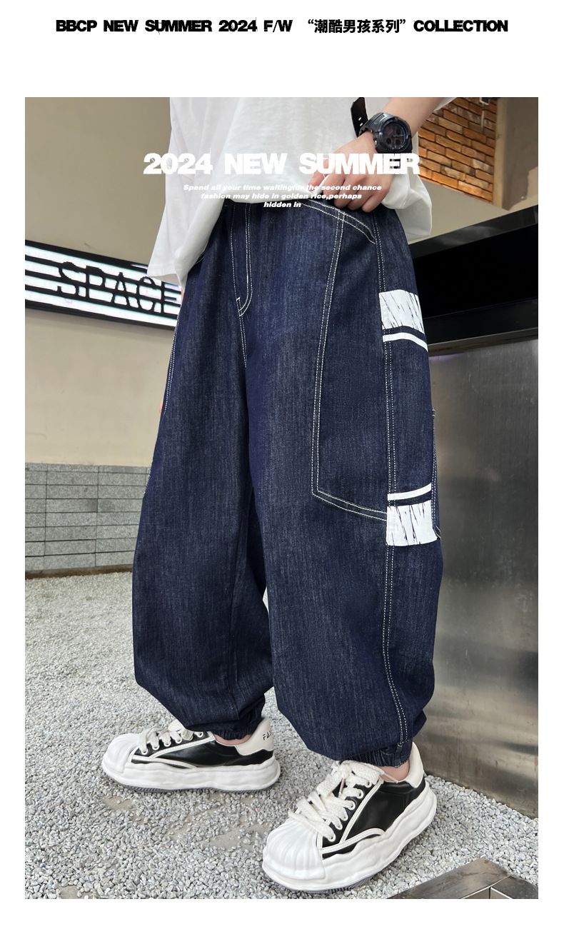 Jongens Muggenpreventie 2024 Nieuwe Dunne Denim Grote Kinderen Zomer Casual Broek Modieus_voghion.com