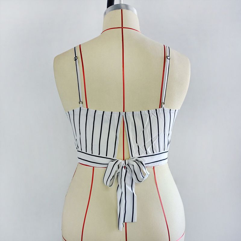 2023 Summer New Large Women's Black and White Stripe Bra Off Shoulder Sling Casual Tank Top JR327_voghion.com